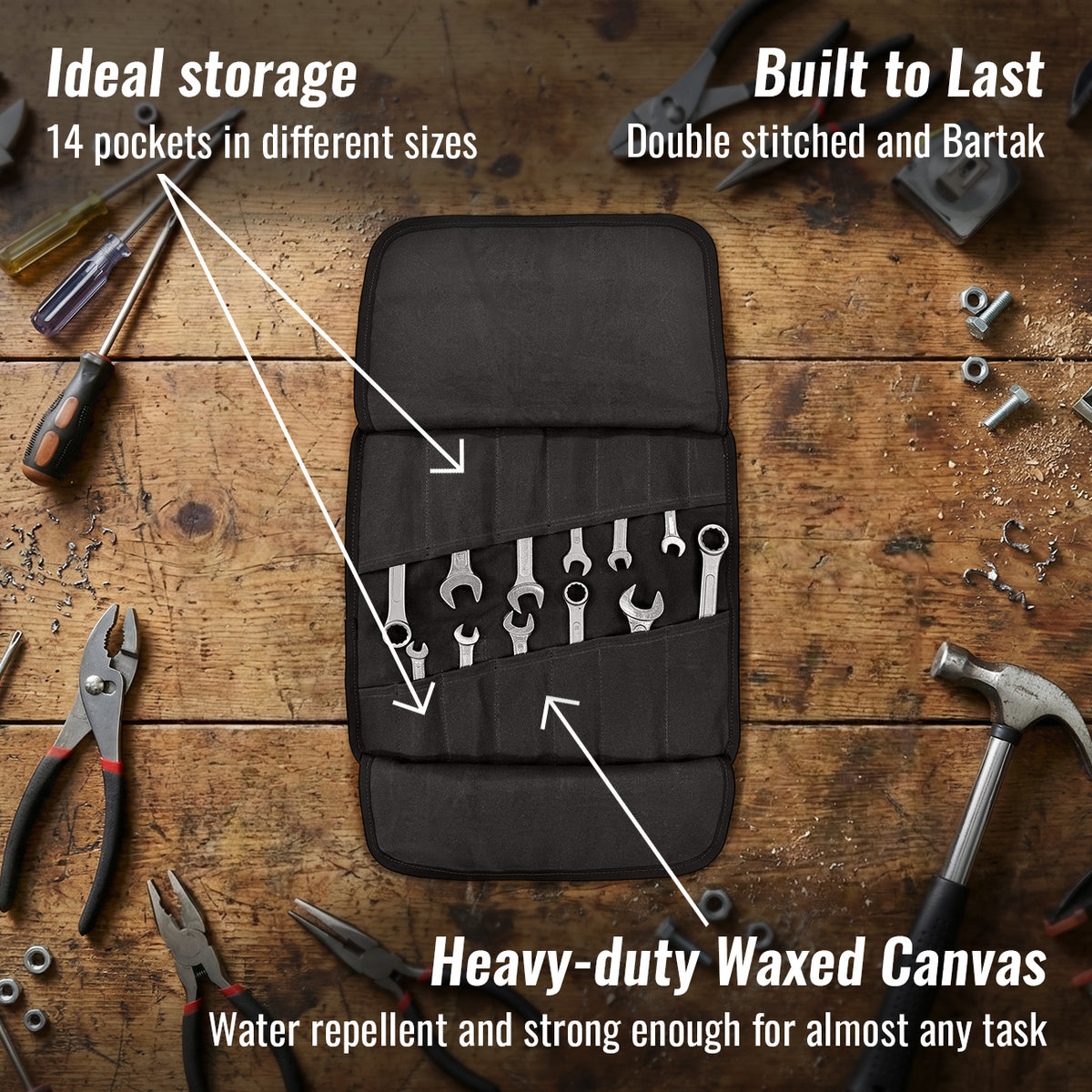 Estojo Organizador de Ferramentas, Lona Encerada, Bolsa para Chaves Portátil - Mecânico, Eletricista - Under NY Sky