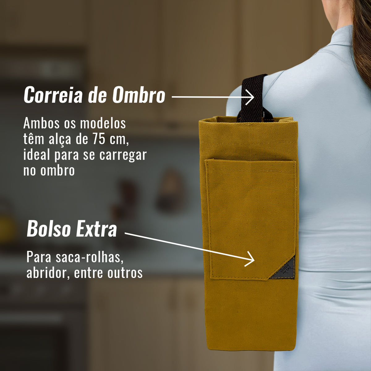 Bolsa Porta-Vinho, Sacola Leve, Portátil, Alça de ombro, Ideal para Viagens, Piquenique, Degustação - Under NY Sky