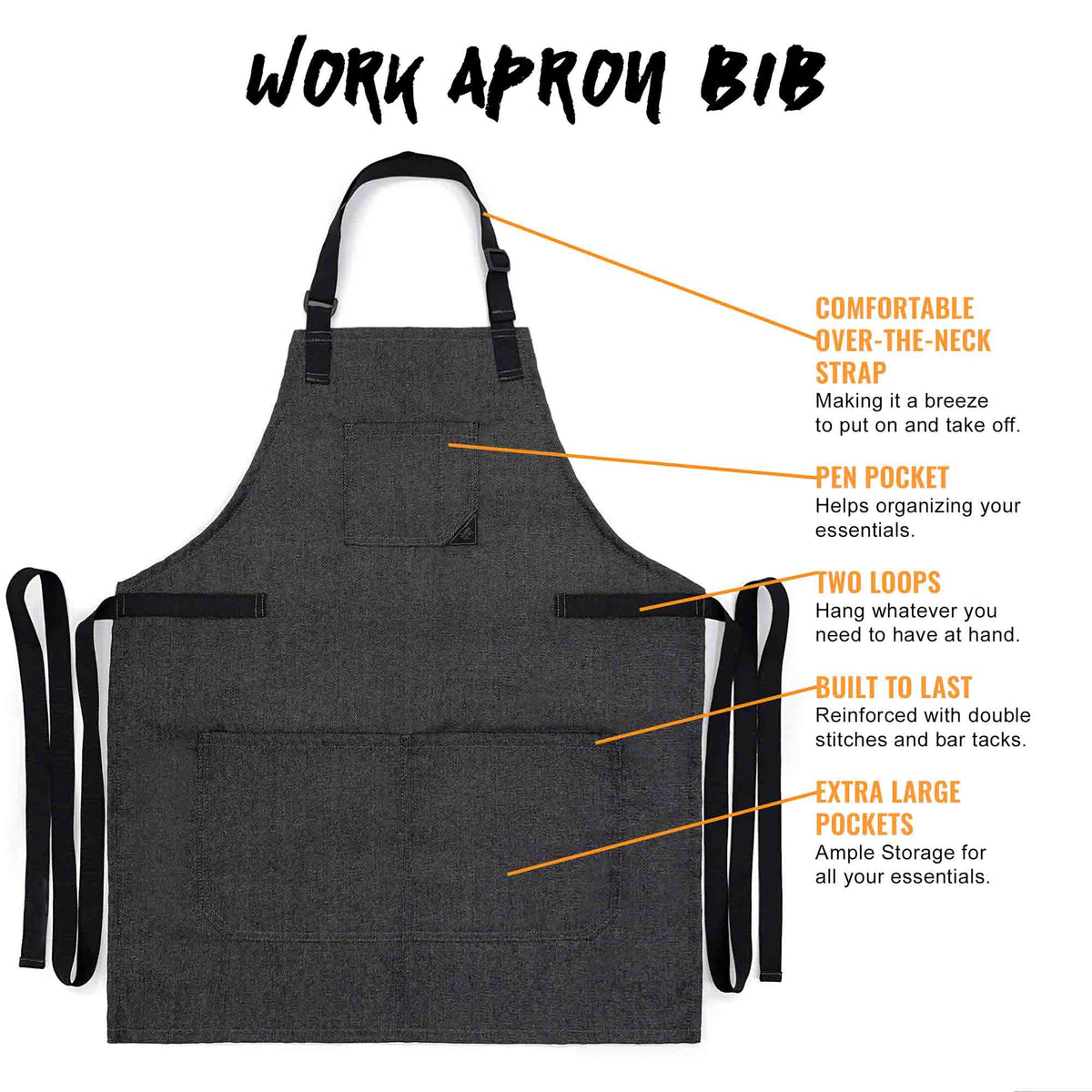 Work Apron - Adjustable for Men, Women - Cook, Chef, Server, Baker, Barista Shop, Restaurant, Coffee  - Under NY Sky