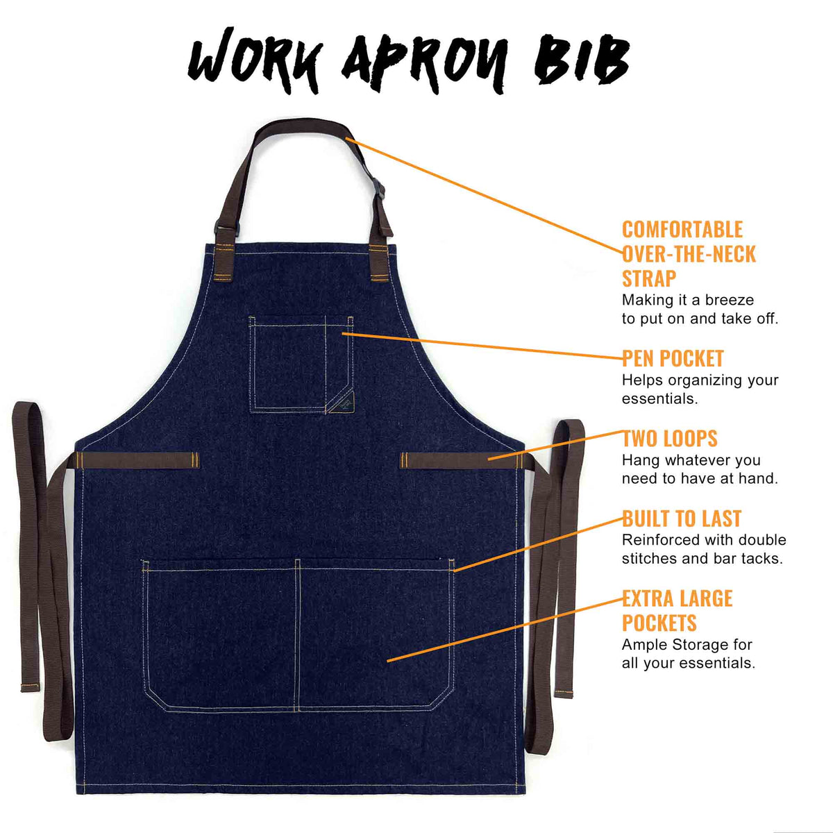 Work Apron - Adjustable for Men, Women - Cook, Chef, Server, Baker, Barista Shop, Restaurant, Coffee  - Under NY Sky