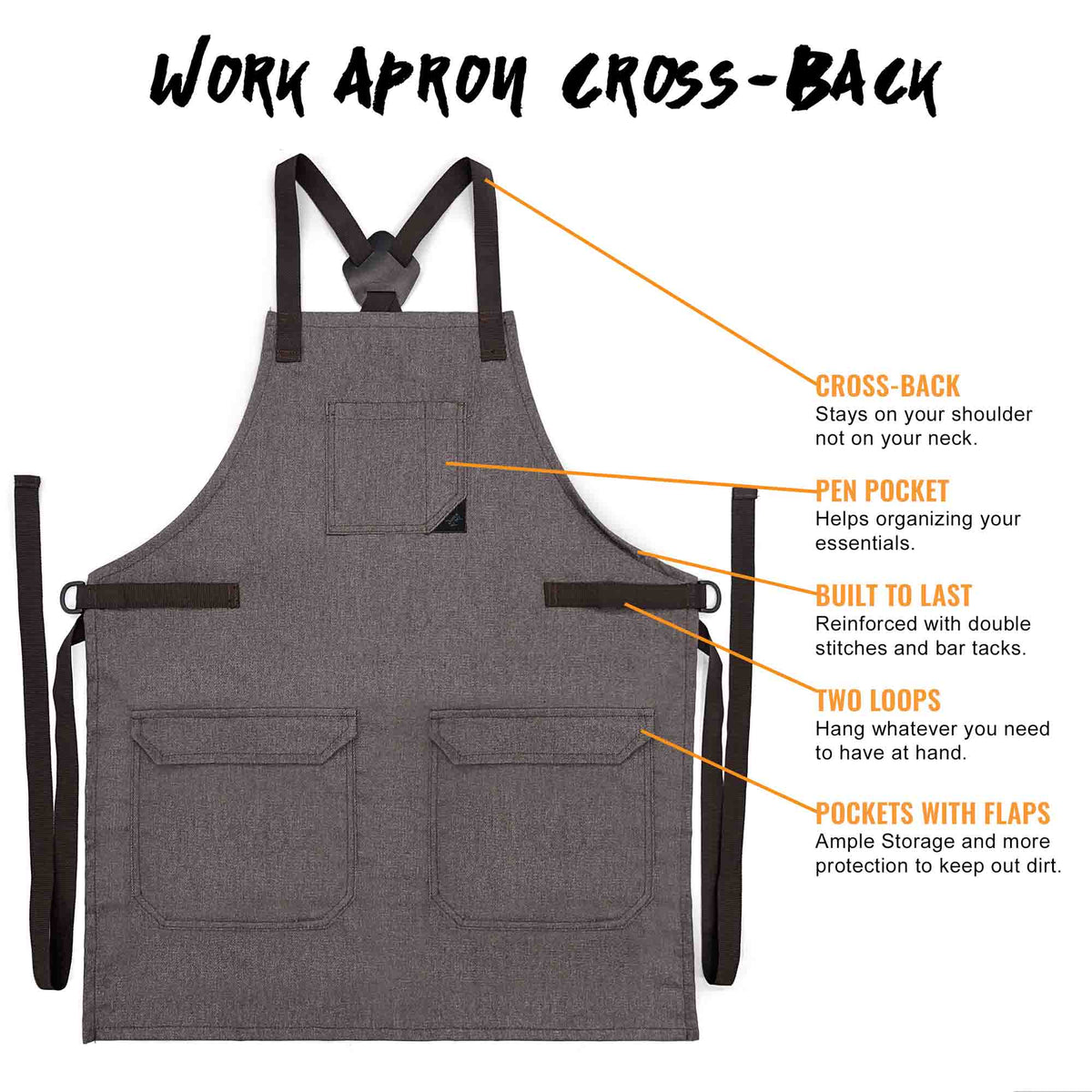 Work Apron - Adjustable for Men, Women - Cook, Chef, Server, Baker, Barista Shop, Restaurant, Coffee  - Under NY Sky