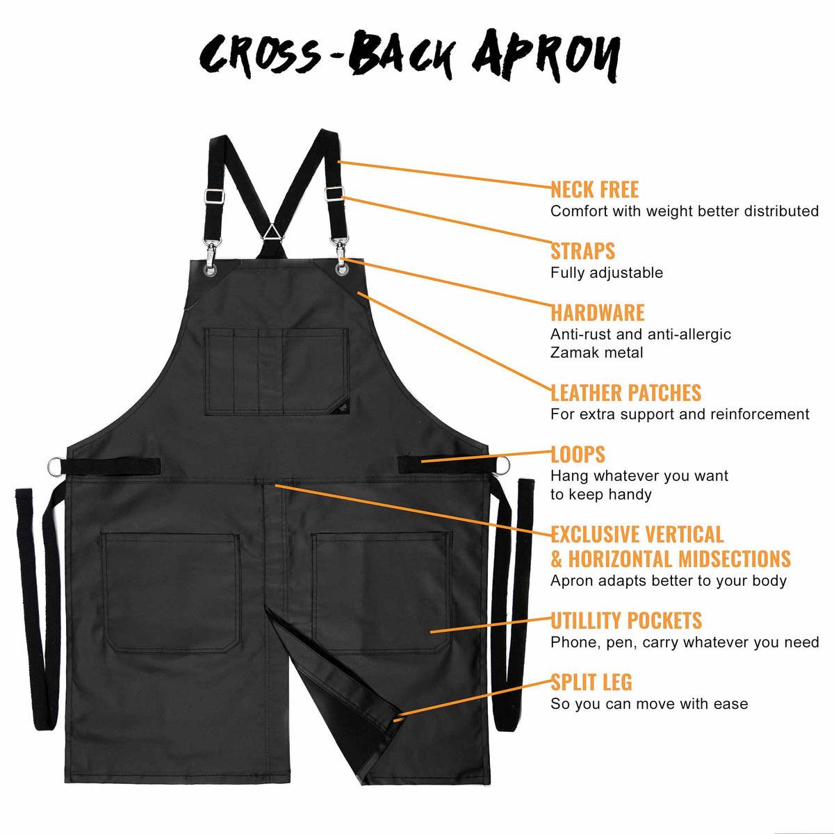 Salon Apron - CrossBack, Water Resistant, Adjustable, SplitLeg - Hairstylist, Barber, Shop - Under NY Sky