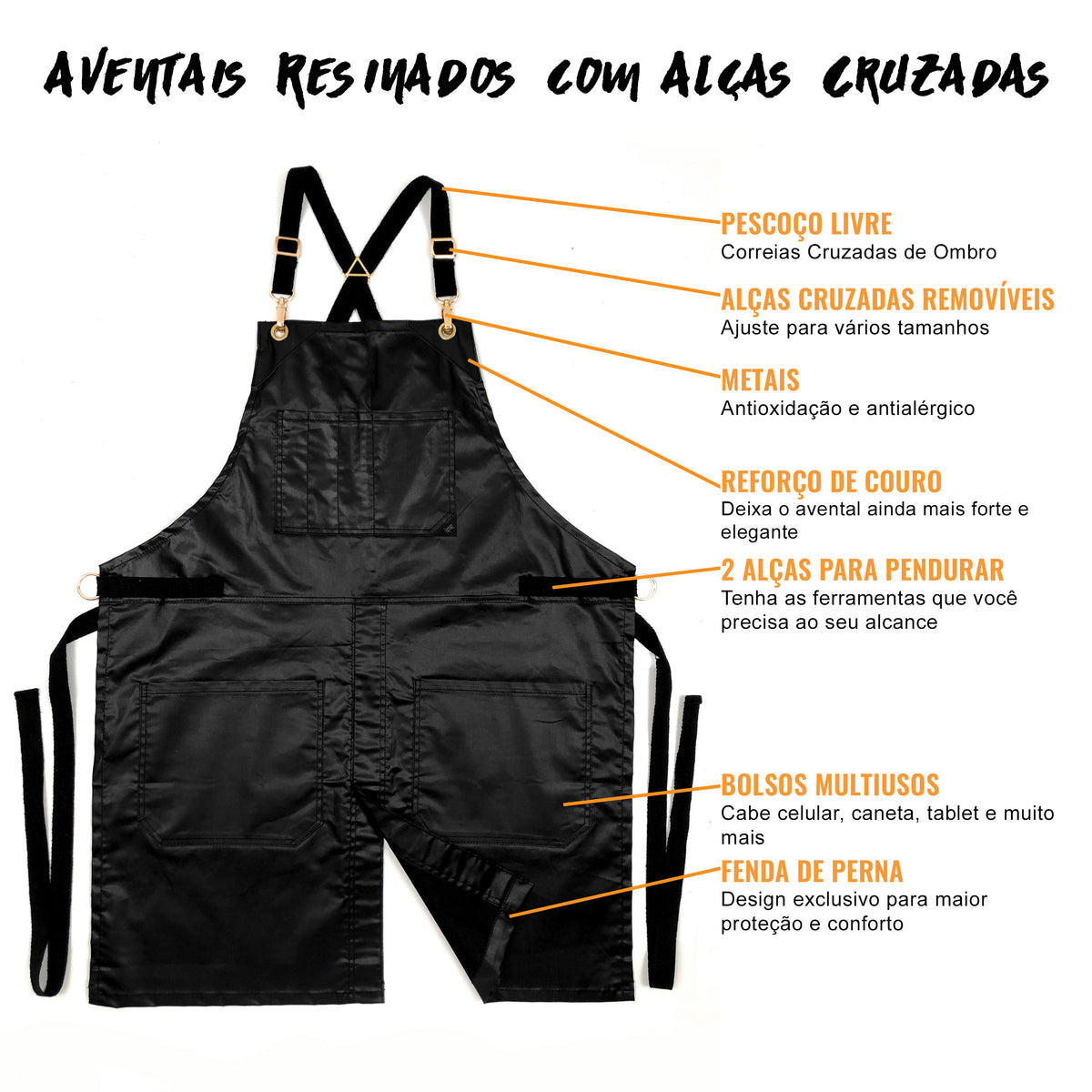 Avental para Salão - Revestido, Resistente à água, Alças Cruzadas, Fenda de Perna - Cabeleireiro, Barbeiro, Tatuador - Under NY Sky