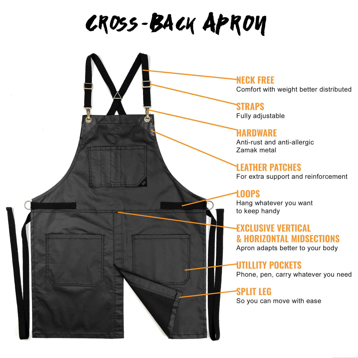 Salon Apron - CrossBack, Water Resistant, Adjustable, SplitLeg - Hairstylist, Barber, Shop - Under NY Sky