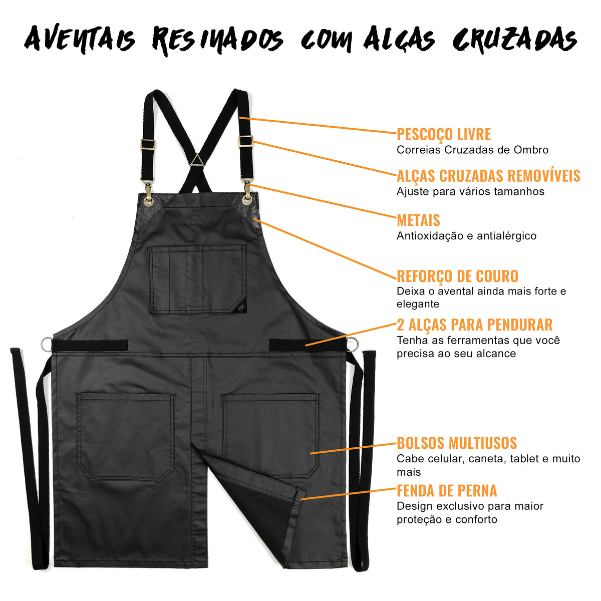 Avental para Salão - Revestido, Resistente à água, Alças Cruzadas, Fenda de Perna - Cabeleireiro, Barbeiro, Tatuador - Under NY Sky