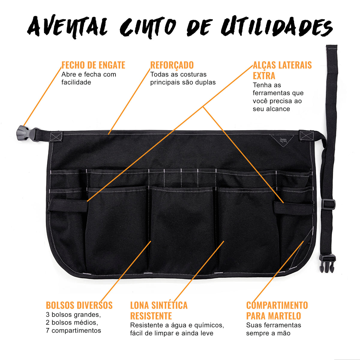 Cinto de Ferramentas - 12 Bolsos, 2 Alças de Suporte, 1 Alça para Martelo - Avental de Cintura Ajustável - Mecânico, Oficina, Eletricista, Jardineiro, Criadores - Under NY Sky