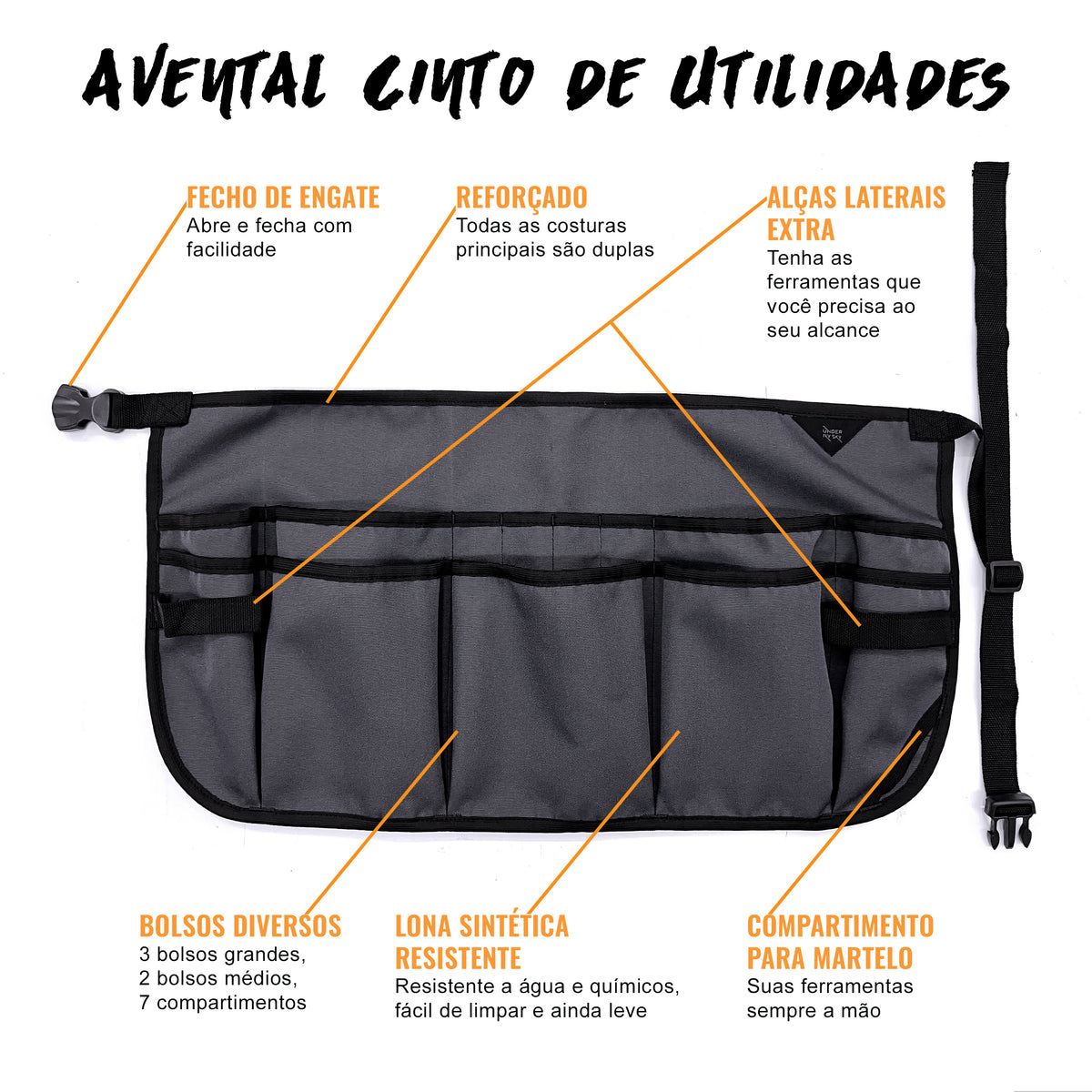 Cinto de Ferramentas - 12 Bolsos, 2 Alças de Suporte, 1 Alça para Martelo - Avental de Cintura Ajustável - Mecânico, Oficina, Eletricista, Jardineiro, Criadores - Under NY Sky