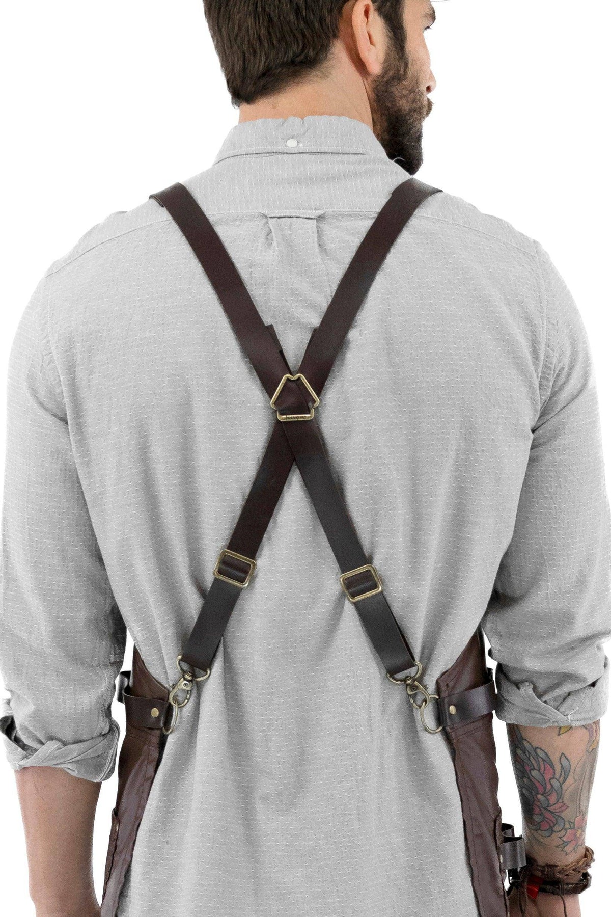 Barber Apron - Leather Straps, Pockets, Loops &amp; Reinforcements - Crossback - Water Resistant - Under NY Sky