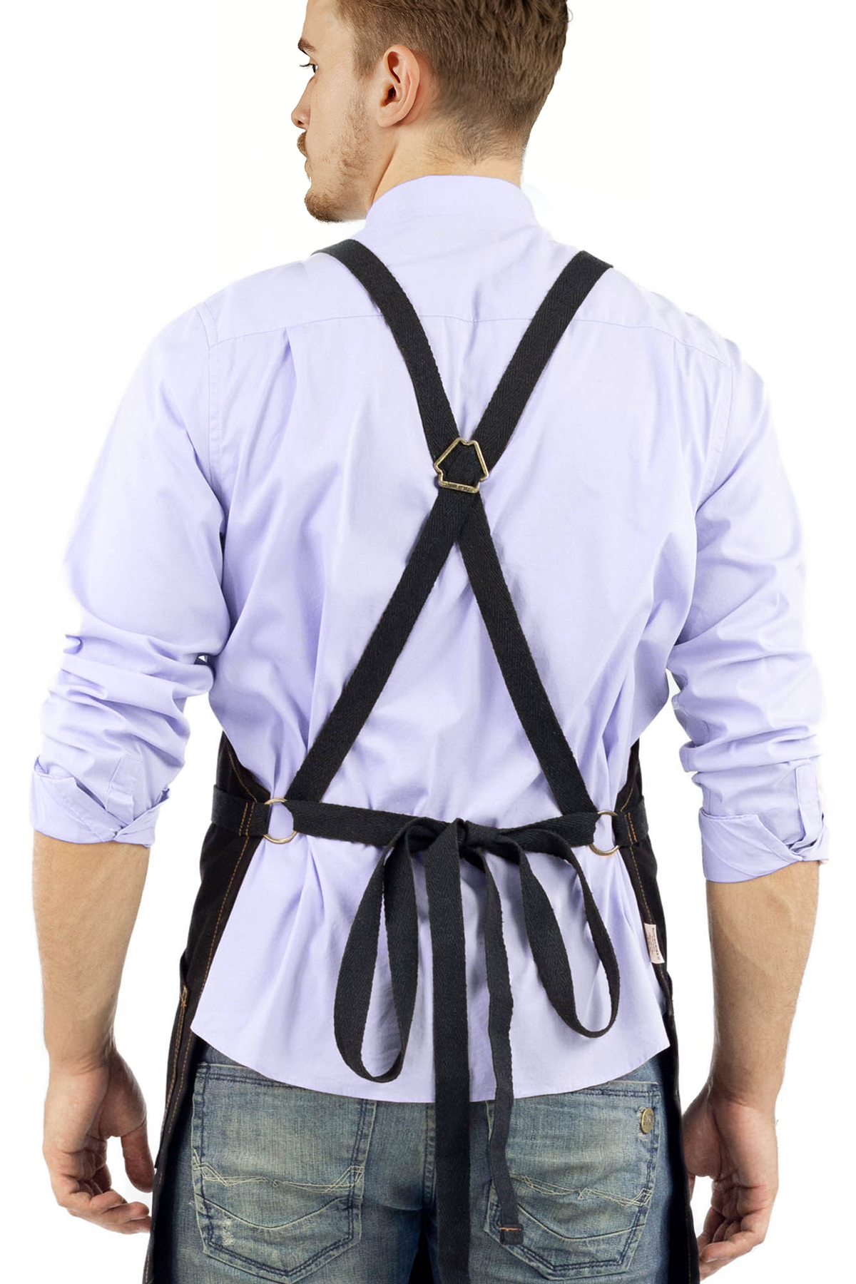 Avental de Trabalho – Jeans ou Sarja Profissional, Acabamento em Couro, Alças Cruzadas, Chef, Bartender, Comércio, Garçom - Under NY Sky