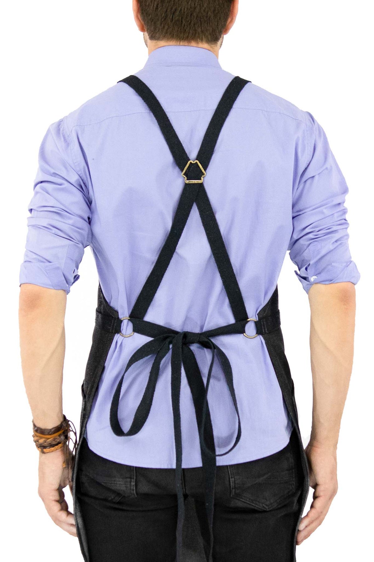 Work Apron - Professional Denim &amp; Twill, Leather Trim, CrossBack, Chef, Bartender, Shop, Server - Under NY Sky