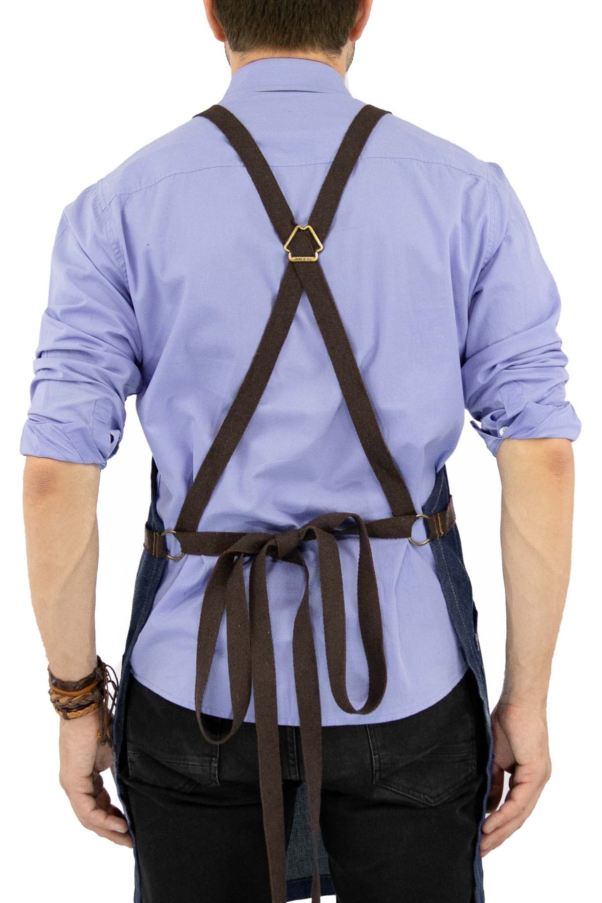 Work Apron - Professional Denim &amp; Twill, Leather Trim, CrossBack, Chef, Bartender, Shop, Server - Under NY Sky