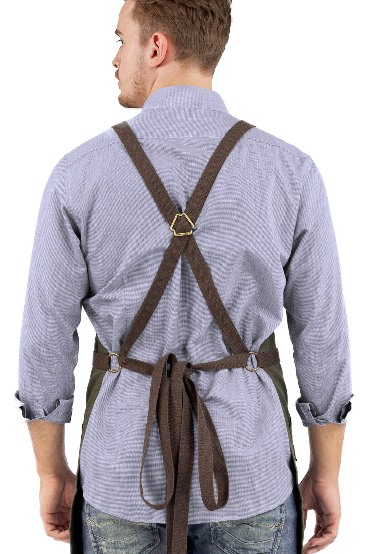 Avental de Trabalho – Jeans ou Sarja Profissional, Acabamento em Couro, Alças Cruzadas, Chef, Bartender, Comércio, Garçom - Under NY Sky