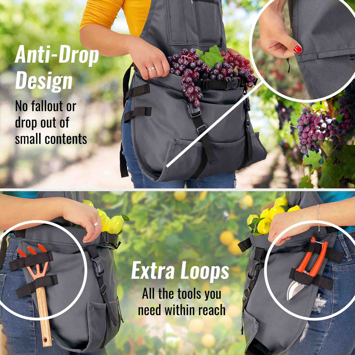 Gardening Apron – Harvest Pouch, Pockets, Loops, Cross-back Straps, Water-Resistant, Adjustable for Men &amp; Women - Under NY Sky