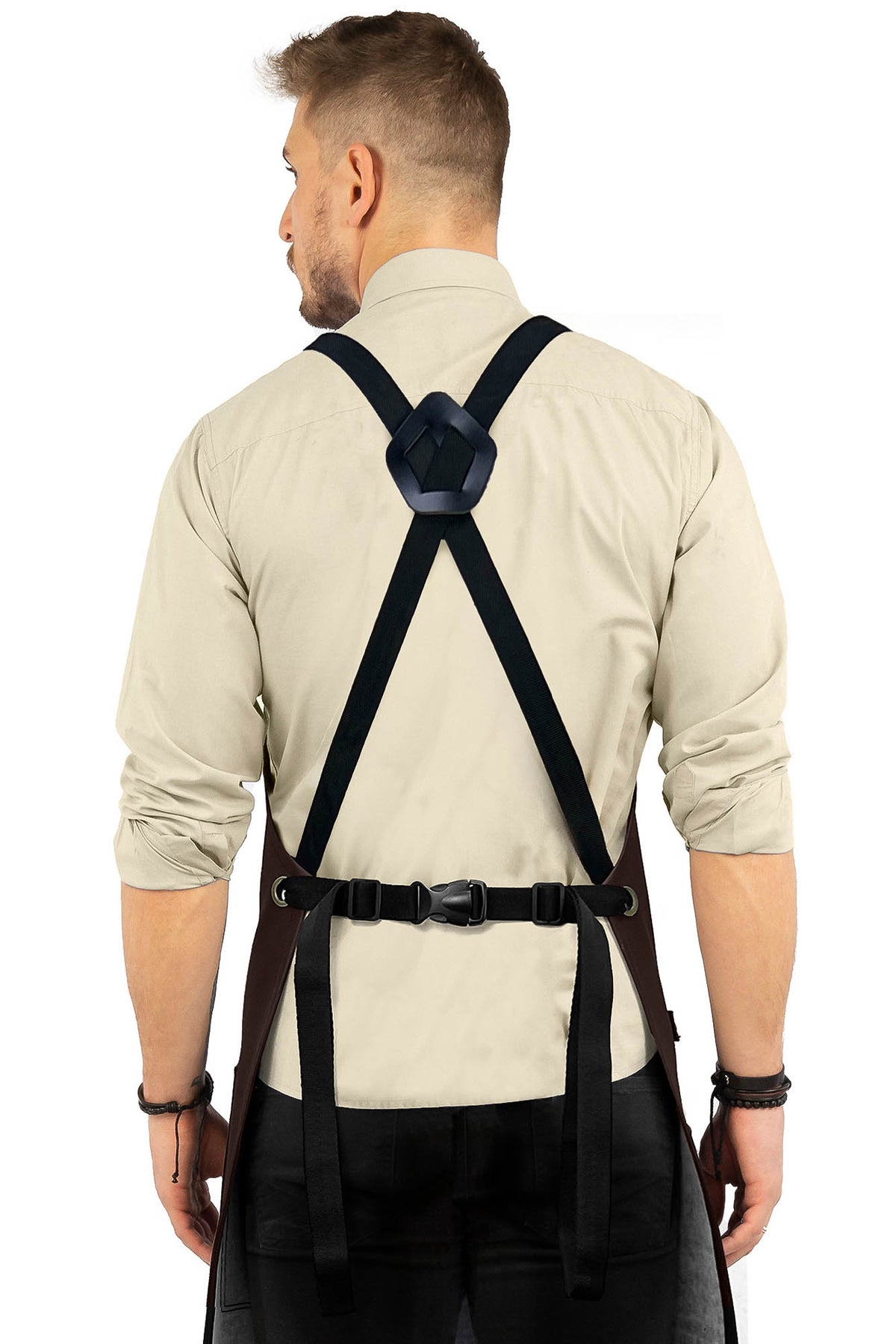 Leather Apron, Cross-back Straps, Reinforced, for Barbers - Vegan Leather - Black or Brown -  Under NY Sky