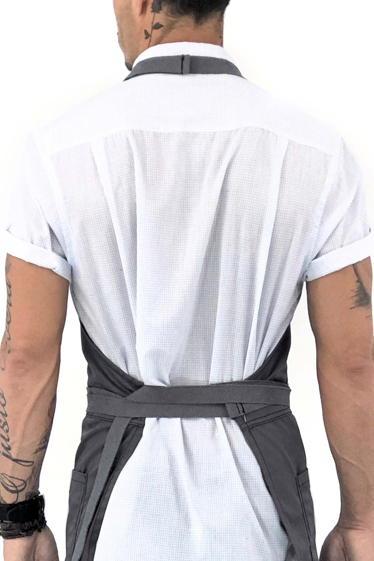 Chef Apron - Twill, No-Tie, Leather Trim, Split - Chef, Bartender, Barista, Grill, Shop - Under NY Sky