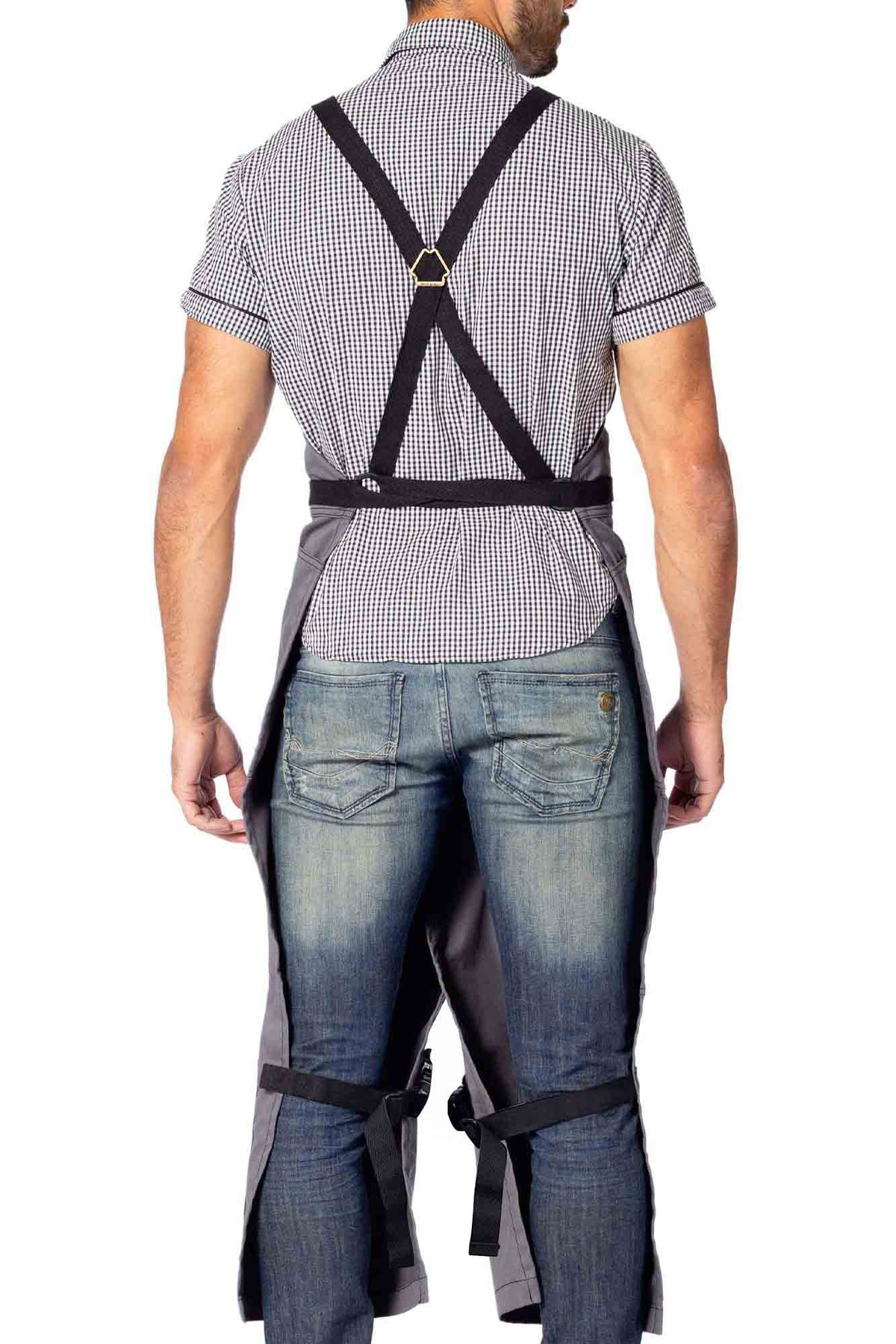 Pottery Apron – Full Split-Leg - Pro Denim &amp; Twill – Cross-back, Leather Reinforcement - Ceramics - Under NY Sky