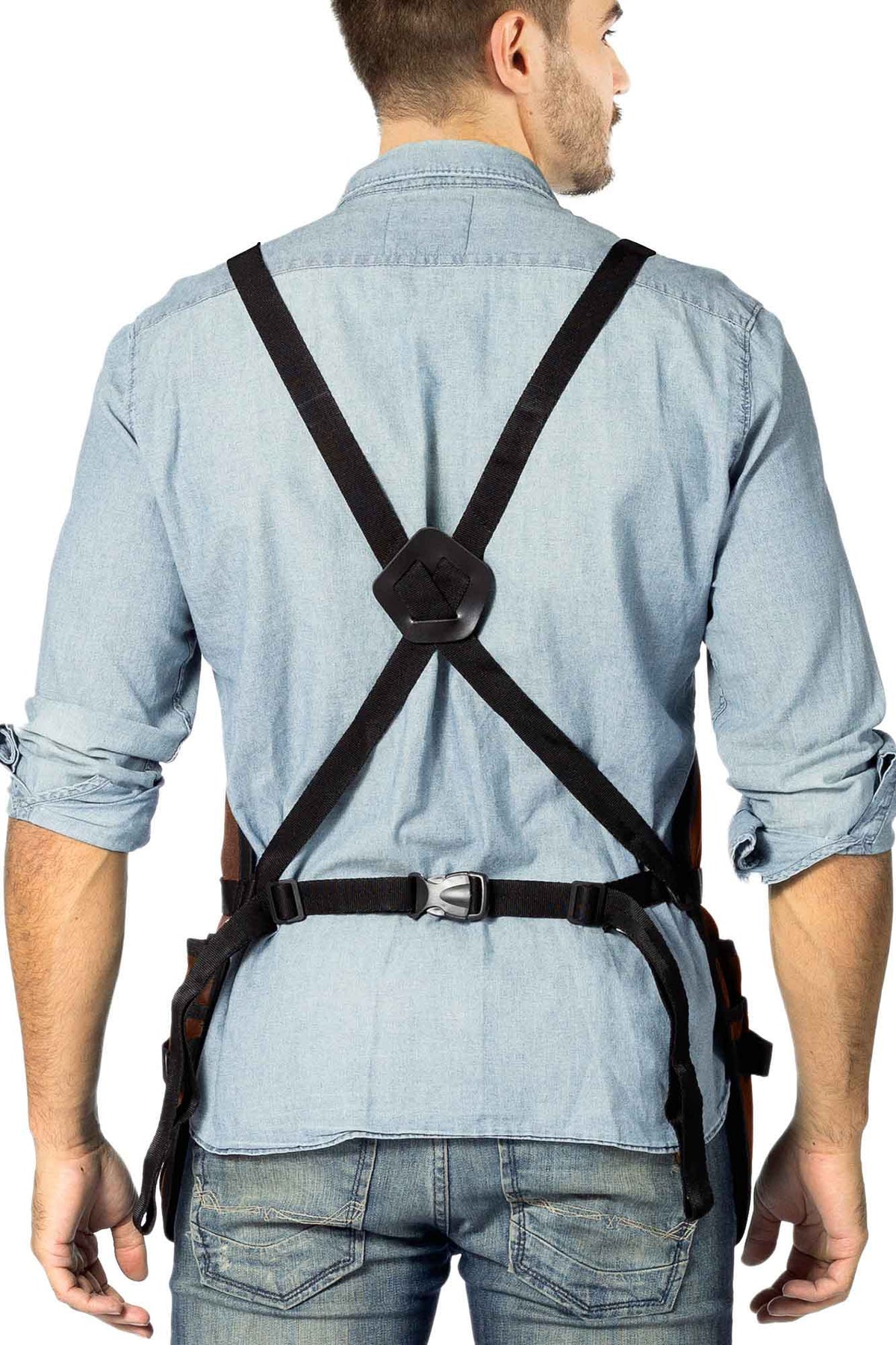 Tool Apron - 20 Pockets &amp; Slots, Cross-Back, Sturdy Waxed Canvas - Under NY Sky