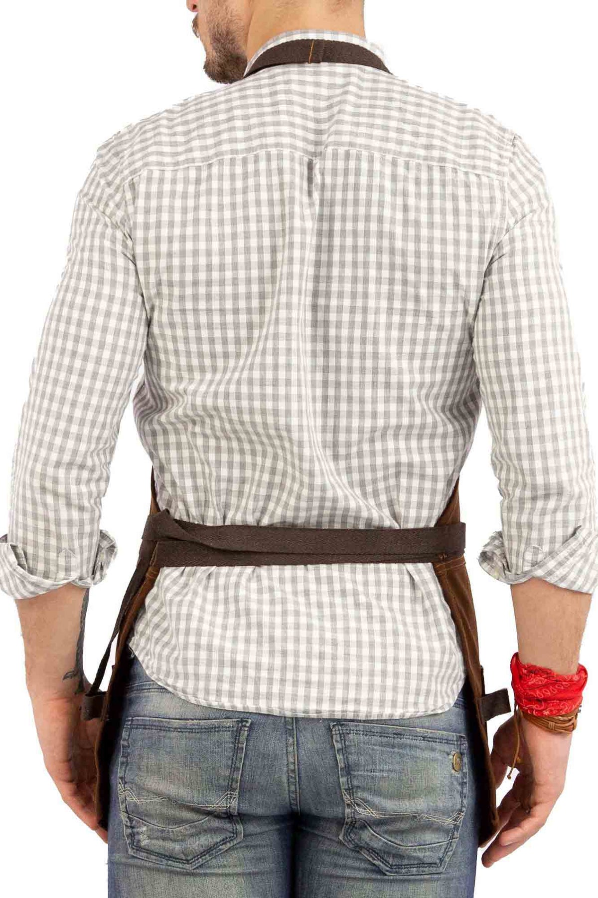 Tool Apron - 12 Pockets, Heavy-Duty Waxed Canvas, Leather Trim, NoTie - Woodwork, Garden, Shop - Under NY Sky