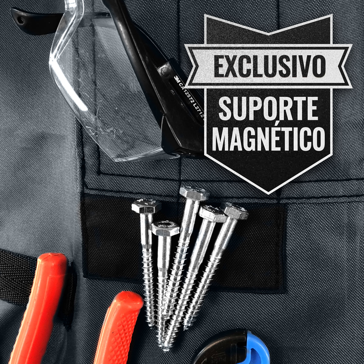 Avental de Ferramentas - Suporte Magnético, 18 Bolsos, Alças Cruzadas, Lona Oxford - Marceneiro, Eletricista - Under NY Sky