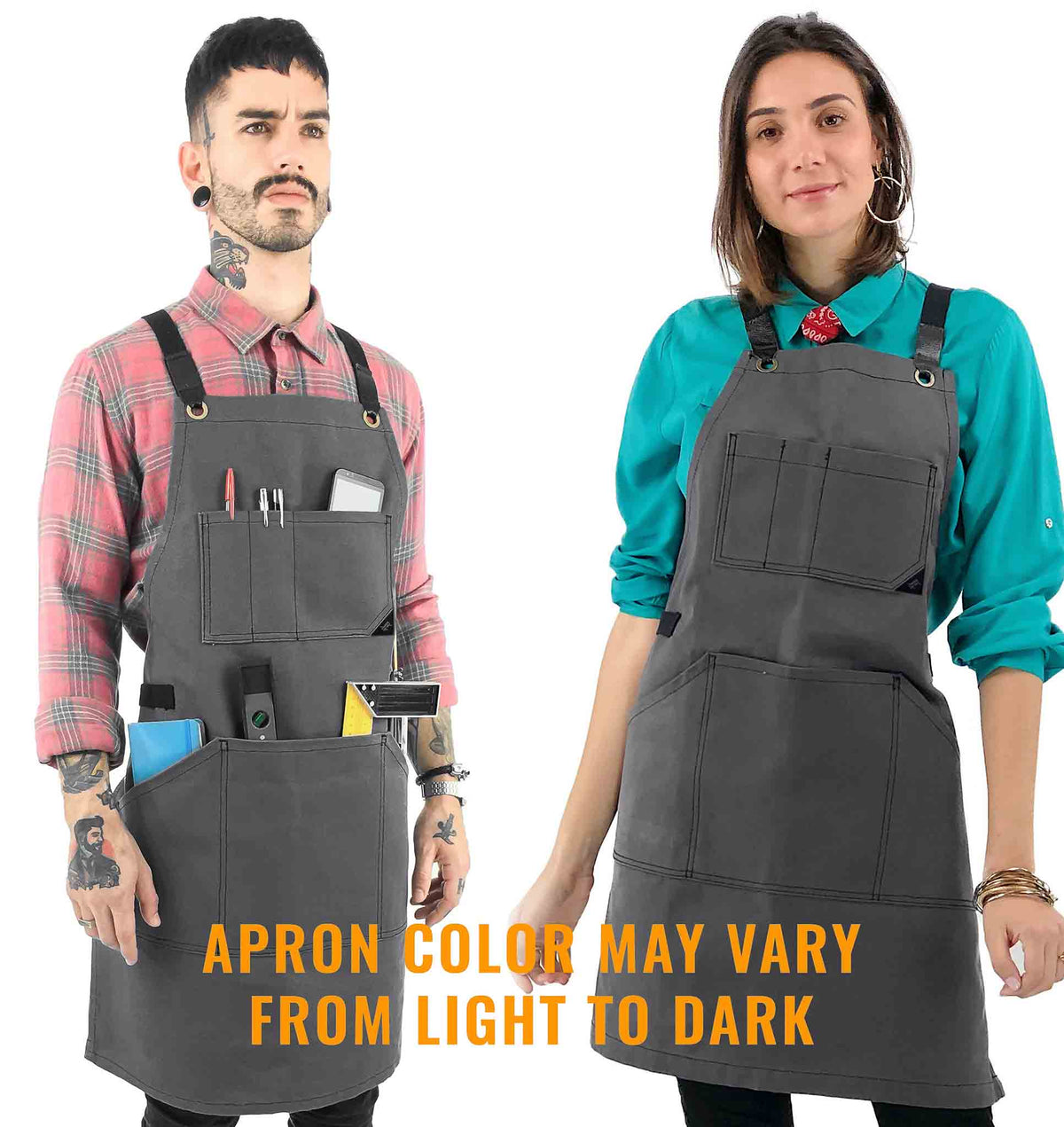 Work Apron - Waxed Canvas, Tool Pockets, CrossBack, Heavy-Duty, Chef, Woodwork, BBQ, Shop - Under Ny Sky