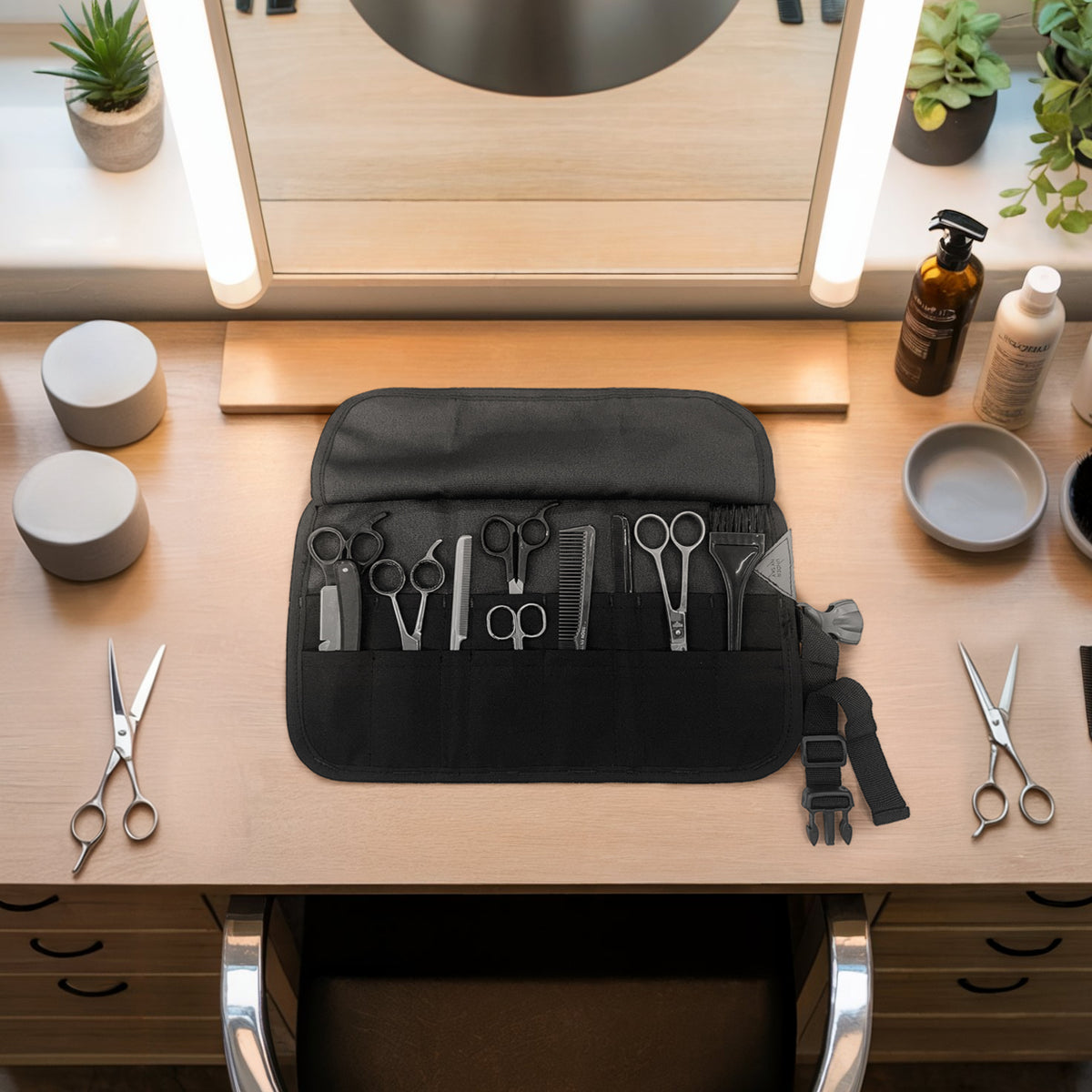 Estojo Porta Tesoura - Salão de Beleza, Barbearia - Case Rolo em Lona Oxford para Tesouras de Corte de Cabelo, Pentes, Pincéis, Lápis Maquiagem - Barbeiro, Cabeleireiro, Maquiador - Under NY Sky