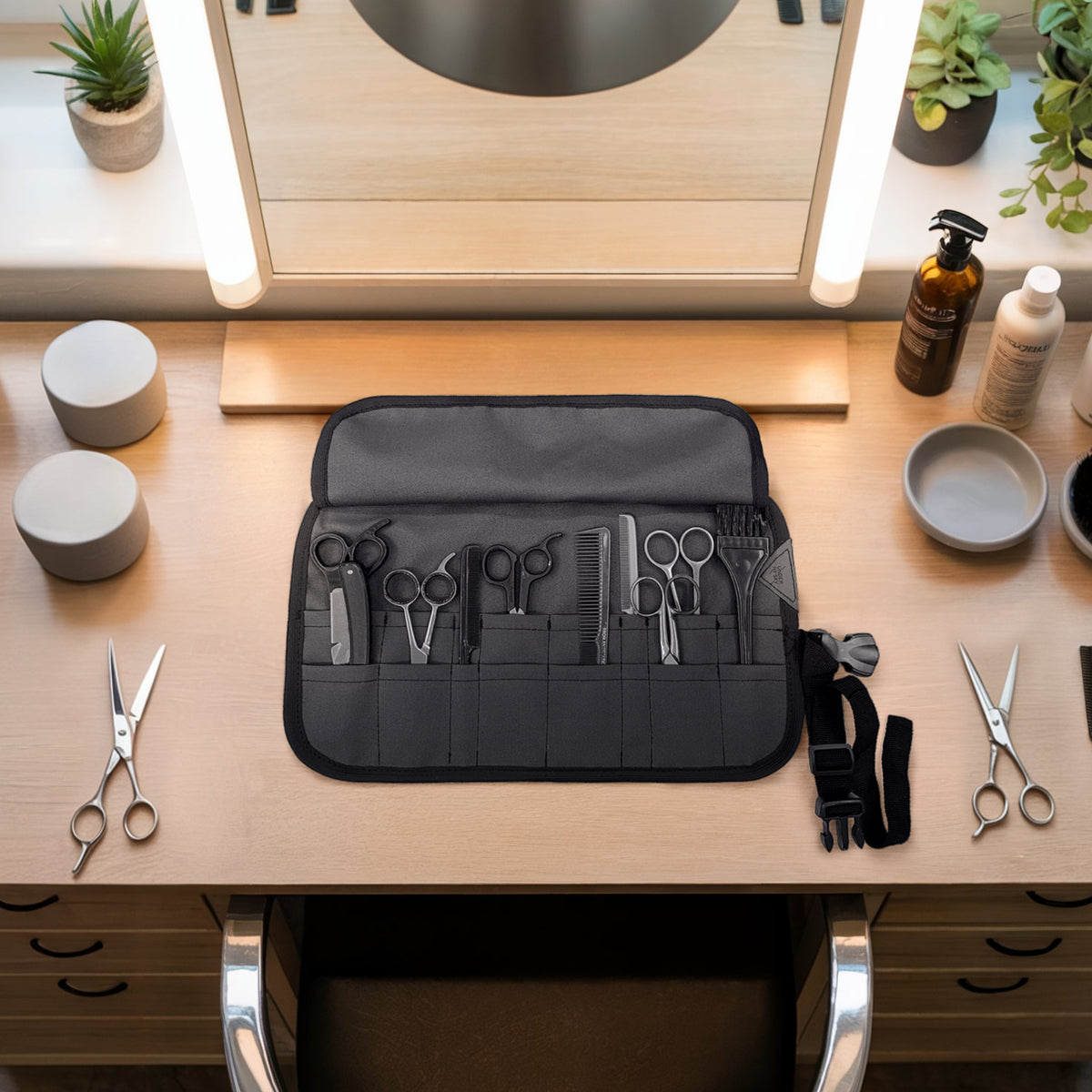 Estojo Porta Tesoura - Salão de Beleza, Barbearia - Case Rolo em Lona Oxford para Tesouras de Corte de Cabelo, Pentes, Pincéis, Lápis Maquiagem - Barbeiro, Cabeleireiro, Maquiador - Under NY Sky