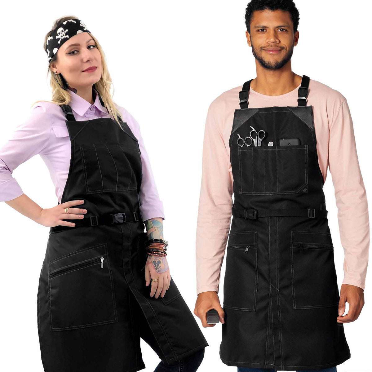 Barber Apron - Water &amp; Chemical Proof, CrossBack, Zip Pocket, Buckle Closure - Hairstylist, Colorist - Under NY Sky