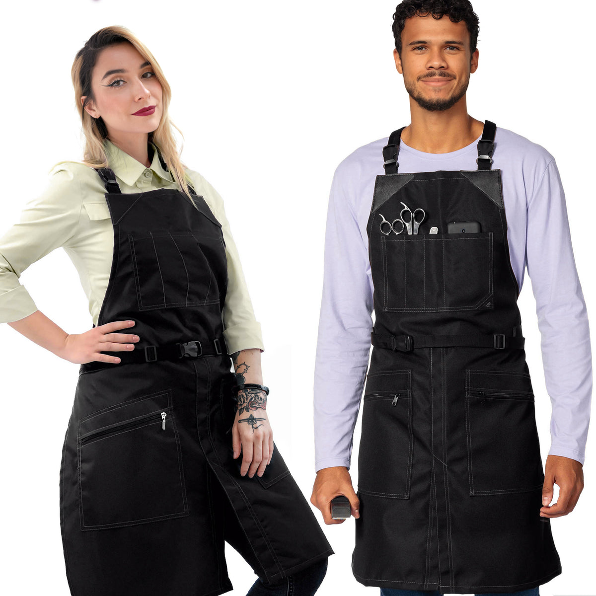 Avental para Barbeiro – À Prova de Água e Produtos Químicos, Alças Cruzadas, Bolso com Zíper, Fecho de Fivela – Cabeleireiro, Colorista - Under NY Sky