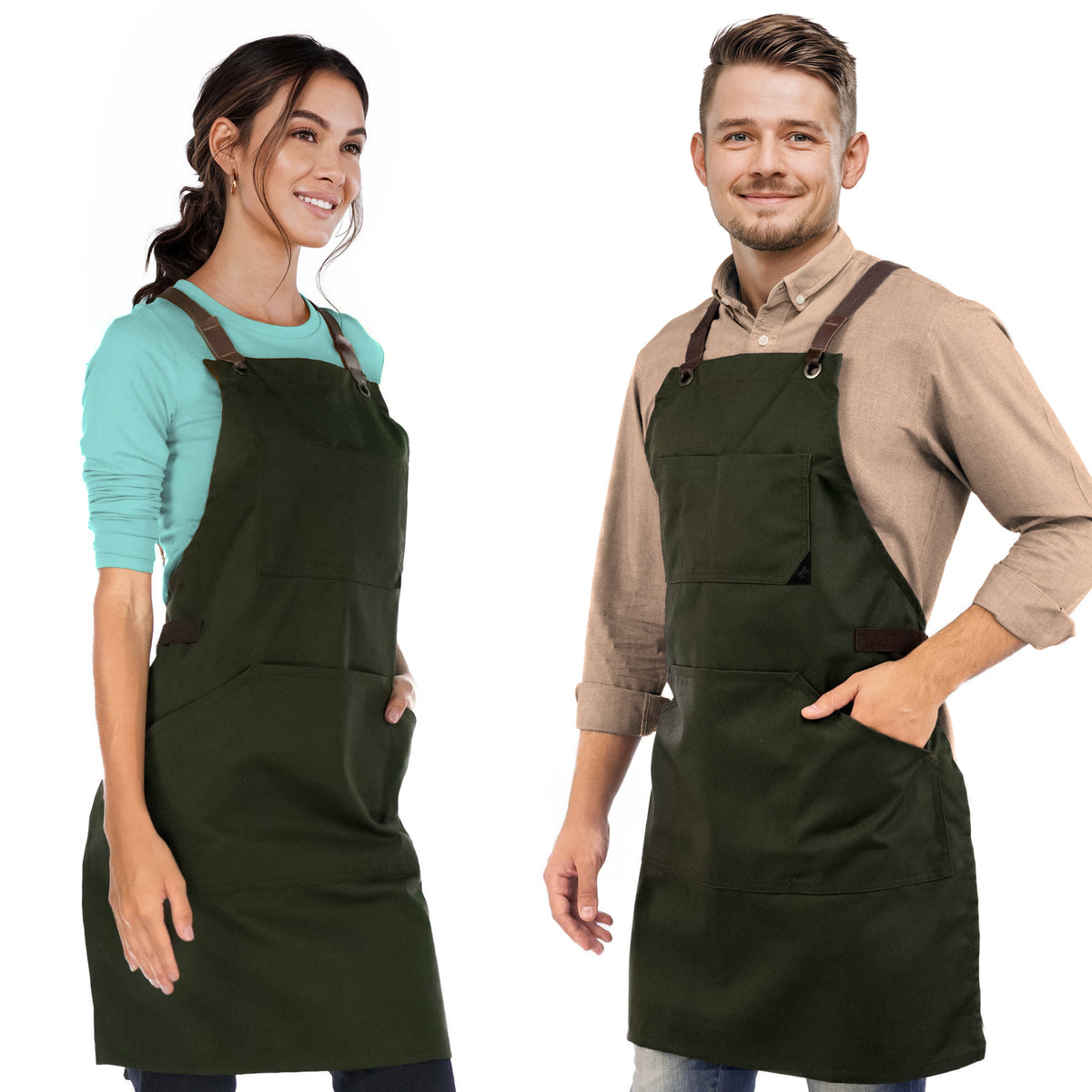 Avental de Trabalho – Jeans ou Sarja Profissional, Acabamento em Couro, Alças Cruzadas, Chef, Bartender, Comércio, Garçom - Under NY Sky