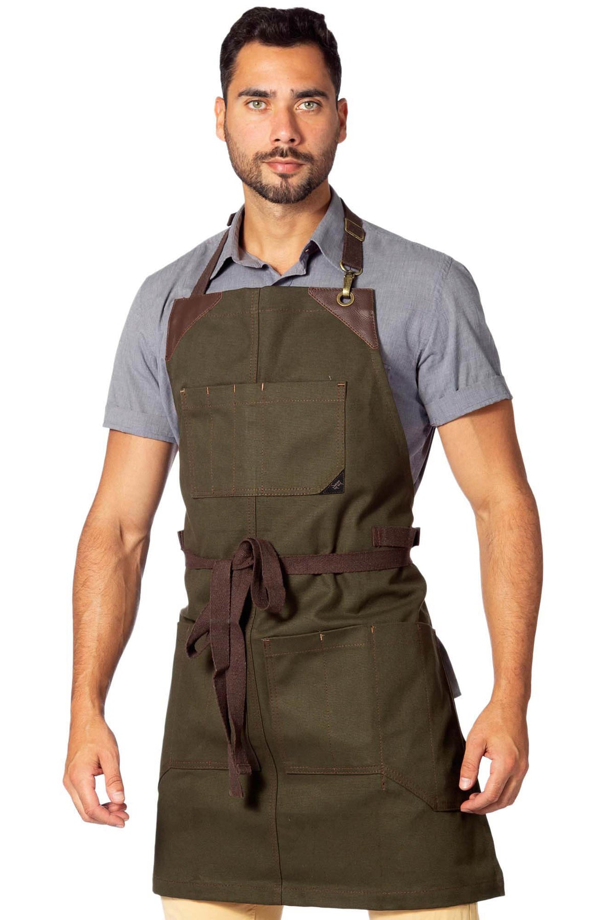 Utility Apron - Heavy-Duty Canvas, Folds into Knife Roll, Leather Trim - Chef, BBQ, Butcher - Under NY Sky 