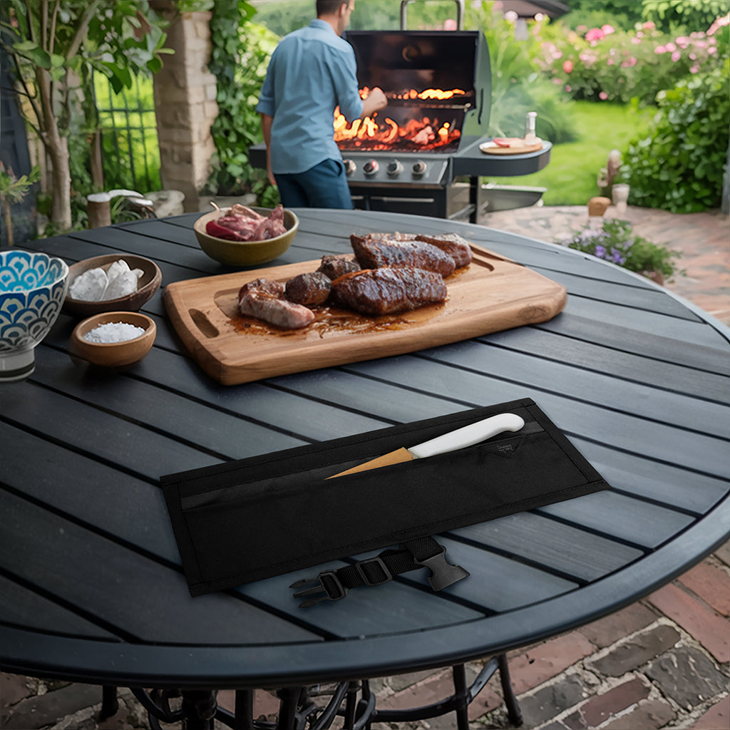 Estojo Porta Faca - 1, 2, 3, 4 ou 6 Bolsos - Bolsa Portátil em Lona Oxford Resistente para Ferramentas de Cozinha, Utensílios, Case Rolo para Facas - Chef, Grill, Churrasco -  Under NY Sky