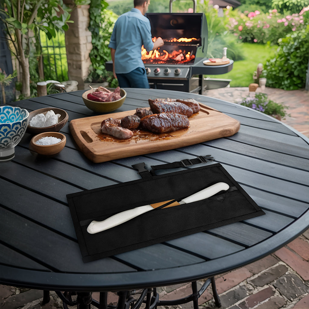 Estojo Porta Faca - 1, 2, 3, 4 ou 6 Bolsos - Bolsa Portátil em Lona Oxford Resistente para Ferramentas de Cozinha, Utensílios, Case Rolo para Facas - Chef, Grill, Churrasco -  Under NY Sky