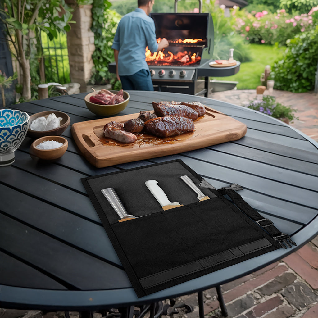 Estojo Porta Faca - 1, 2, 3, 4 ou 6 Bolsos - Bolsa Portátil em Lona Oxford Resistente para Ferramentas de Cozinha, Utensílios, Case Rolo para Facas - Chef, Grill, Churrasco -  Under NY Sky