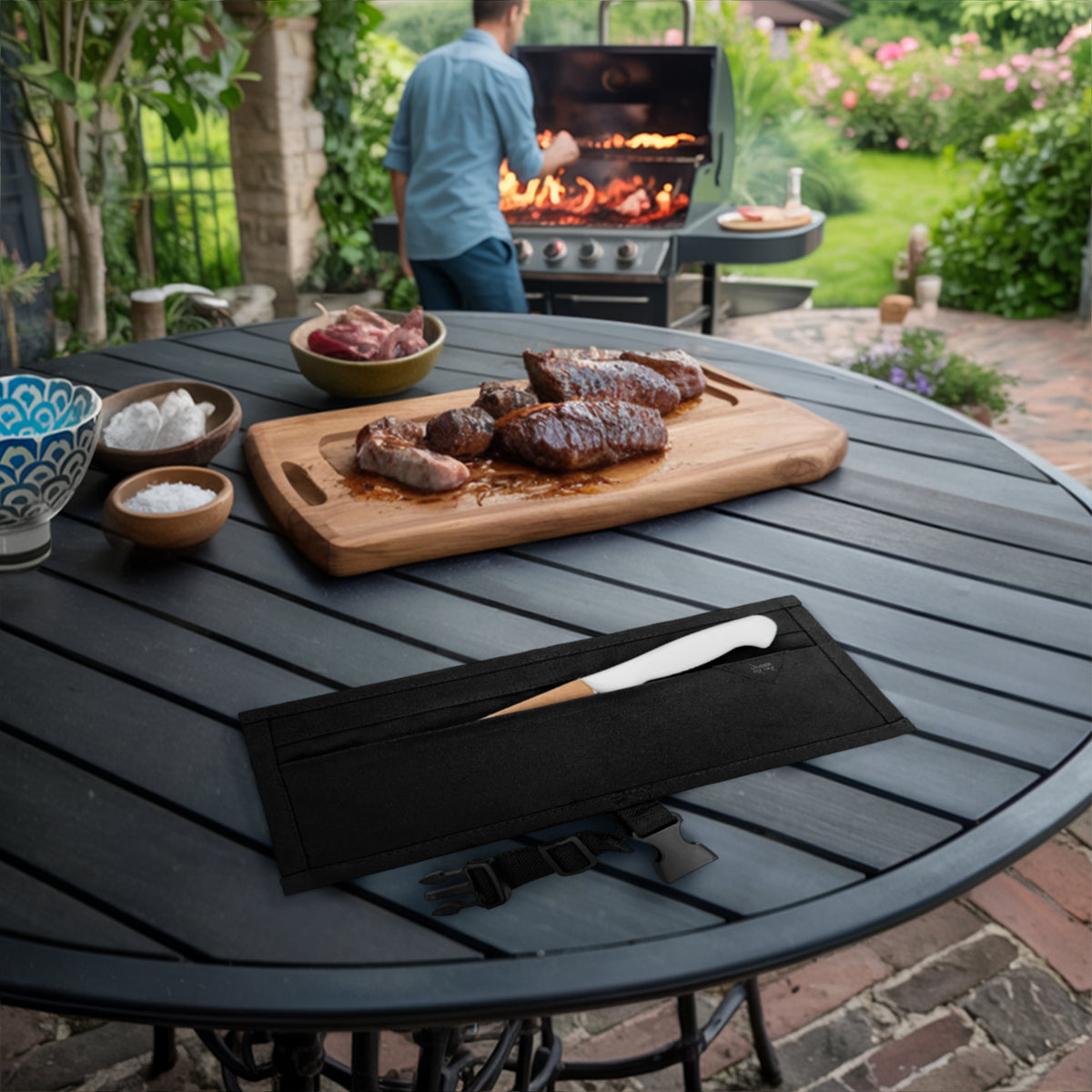 Estojo Porta Facas - 1, 2, 3, 4 ou 6 Bolsos - Bolsa Portátil em Lona Parafinada para Ferramentas de Cozinha, Utensílios, Case Rolo para Facas - Chefs, Grill, Churrasco -  Under NY Sky