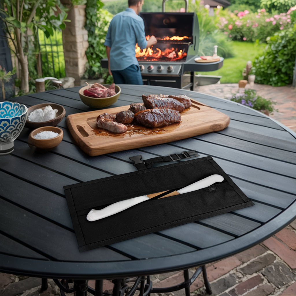 Estojo Porta Facas - 1, 2, 3, 4 ou 6 Bolsos - Bolsa Portátil em Lona Parafinada para Ferramentas de Cozinha, Utensílios, Case Rolo para Facas - Chefs, Grill, Churrasco -  Under NY Sky