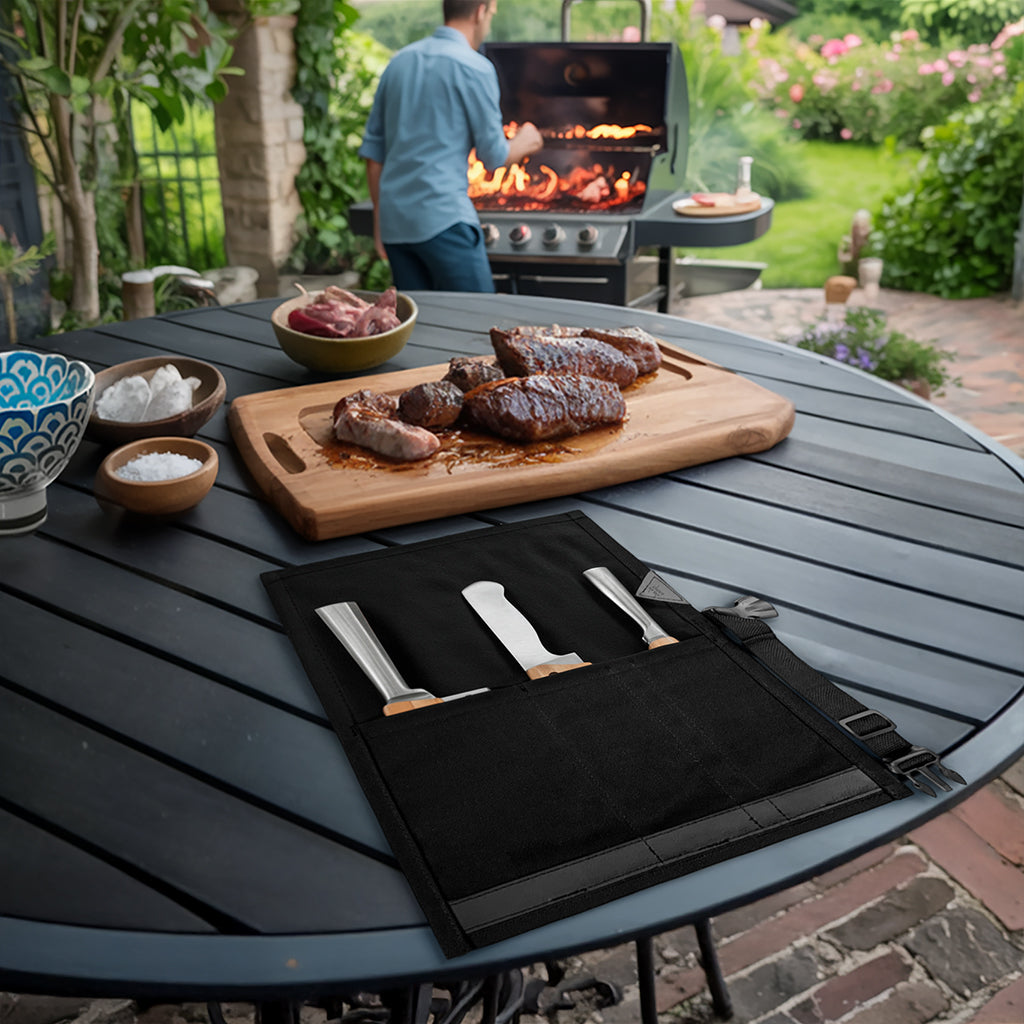 Estojo Porta Facas - 1, 2, 3, 4 ou 6 Bolsos - Bolsa Portátil em Lona Parafinada para Ferramentas de Cozinha, Utensílios, Case Rolo para Facas - Chefs, Grill, Churrasco -  Under NY Sky