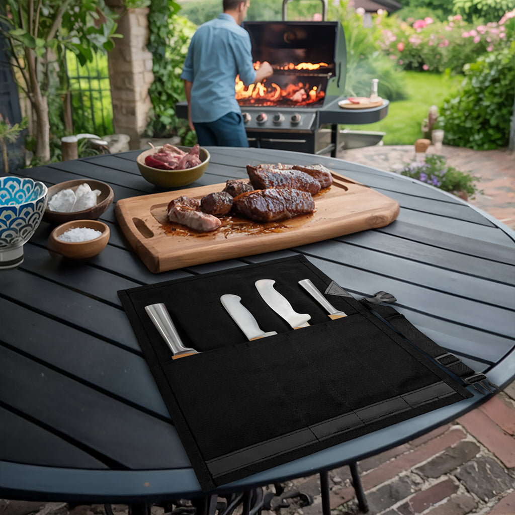 Estojo Porta Facas - 1, 2, 3, 4 ou 6 Bolsos - Bolsa Portátil em Lona Parafinada para Ferramentas de Cozinha, Utensílios, Case Rolo para Facas - Chefs, Grill, Churrasco -  Under NY Sky