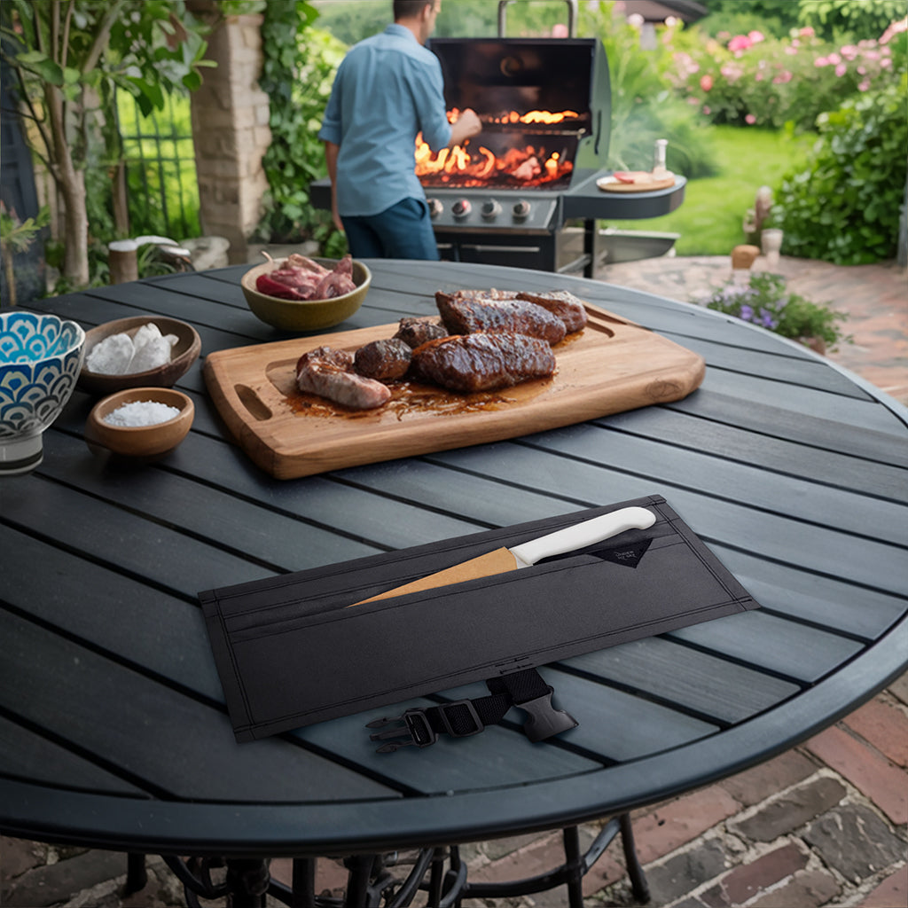 Estojo Porta Faca - 1, 2, 3, 4 ou 6 Bolsos - Bolsa Portátil em Lona Oxford Resistente para Ferramentas de Cozinha, Utensílios, Case Rolo para Facas - Chef, Grill, Churrasco -  Under NY Sky