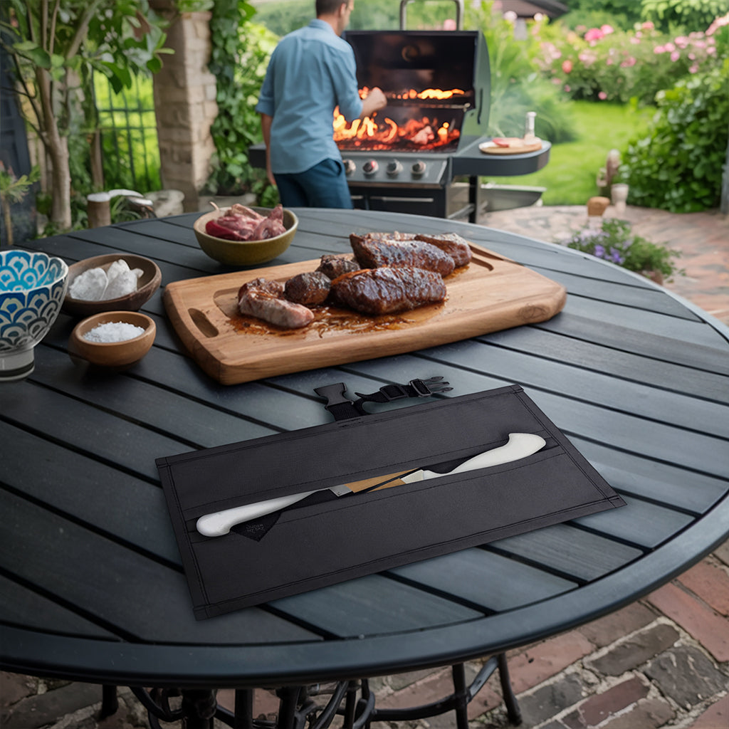 Estojo Porta Faca - 1, 2, 3, 4 ou 6 Bolsos - Bolsa Portátil em Lona Oxford Resistente para Ferramentas de Cozinha, Utensílios, Case Rolo para Facas - Chef, Grill, Churrasco -  Under NY Sky