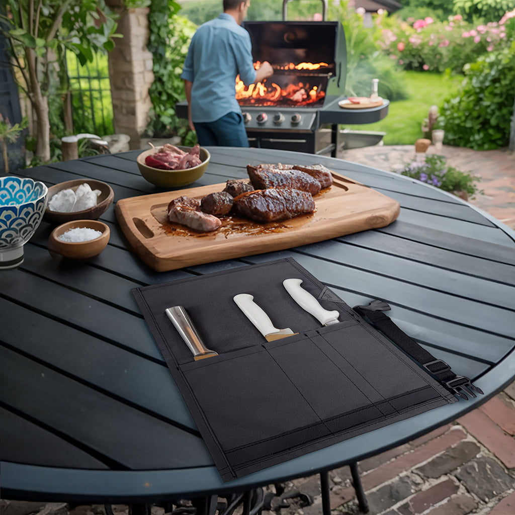 Estojo Porta Faca - 1, 2, 3, 4 ou 6 Bolsos - Bolsa Portátil em Lona Oxford Resistente para Ferramentas de Cozinha, Utensílios, Case Rolo para Facas - Chef, Grill, Churrasco -  Under NY Sky