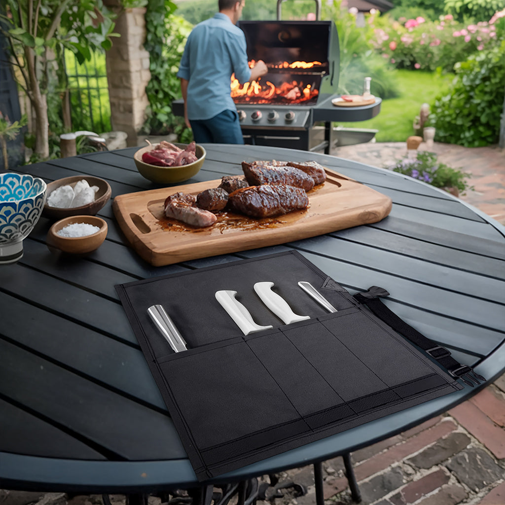 Estojo Porta Faca - 1, 2, 3, 4 ou 6 Bolsos - Bolsa Portátil em Lona Oxford Resistente para Ferramentas de Cozinha, Utensílios, Case Rolo para Facas - Chef, Grill, Churrasco -  Under NY Sky