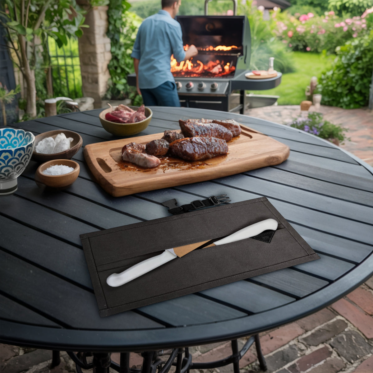 Estojo Porta Facas - 1, 2, 3, 4 ou 6 Bolsos - Bolsa Portátil em Lona Parafinada para Ferramentas de Cozinha, Utensílios, Case Rolo para Facas - Chefs, Grill, Churrasco -  Under NY Sky