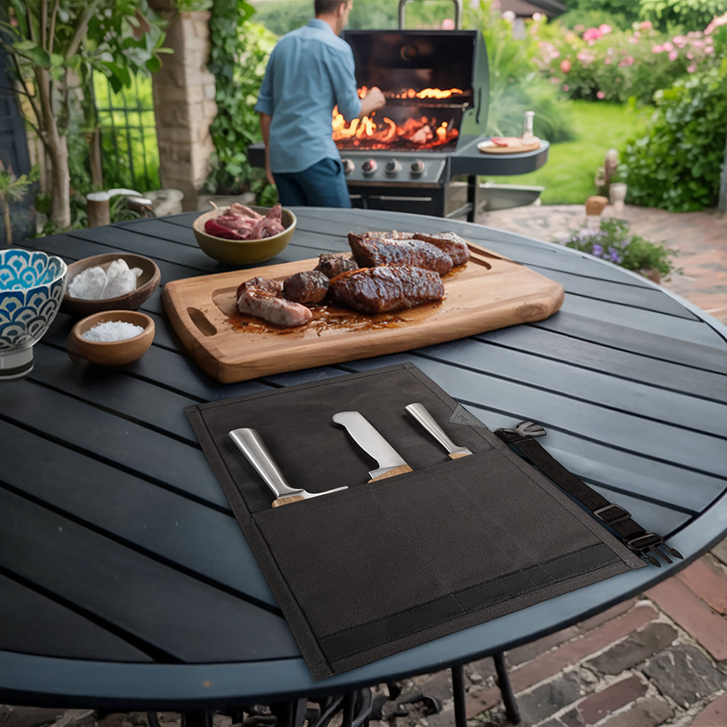 Estojo Porta Facas - 1, 2, 3, 4 ou 6 Bolsos - Bolsa Portátil em Lona Parafinada para Ferramentas de Cozinha, Utensílios, Case Rolo para Facas - Chefs, Grill, Churrasco -  Under NY Sky