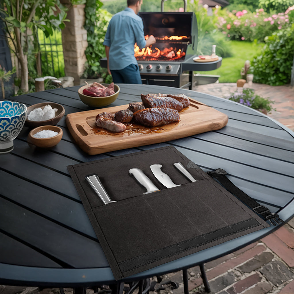 Estojo Porta Facas - 1, 2, 3, 4 ou 6 Bolsos - Bolsa Portátil em Lona Parafinada para Ferramentas de Cozinha, Utensílios, Case Rolo para Facas - Chefs, Grill, Churrasco -  Under NY Sky