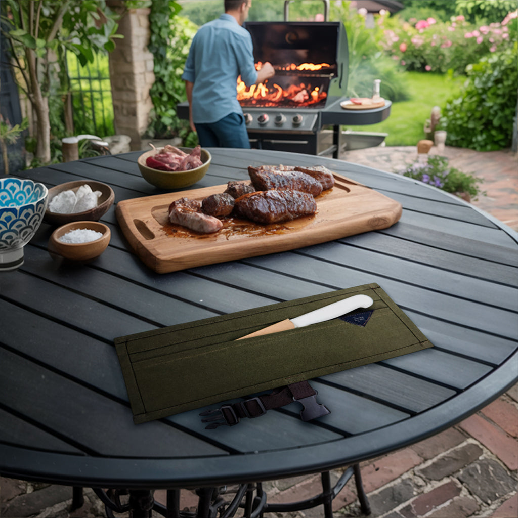 Estojo Porta Facas - 1, 2, 3, 4 ou 6 Bolsos - Bolsa Portátil em Lona Parafinada para Ferramentas de Cozinha, Utensílios, Case Rolo para Facas - Chefs, Grill, Churrasco -  Under NY Sky