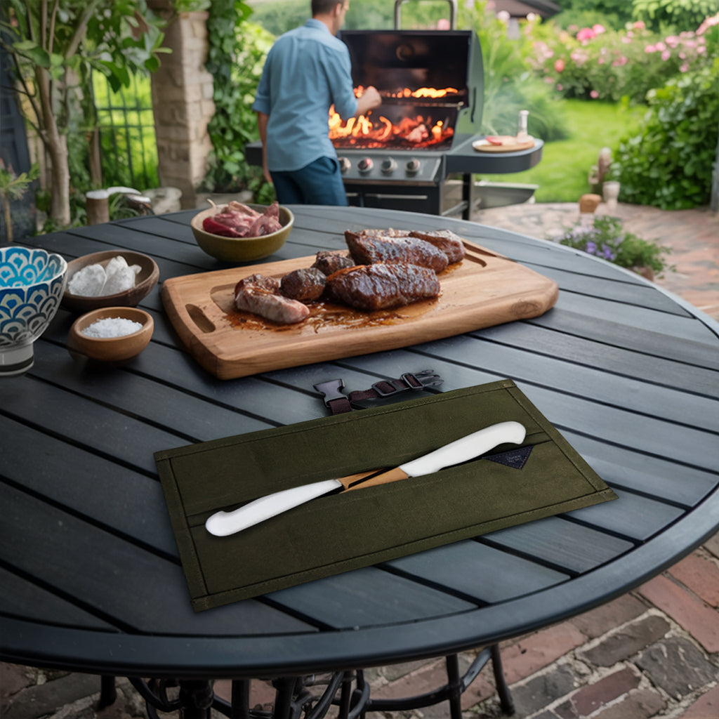 Estojo Porta Facas - 1, 2, 3, 4 ou 6 Bolsos - Bolsa Portátil em Lona Parafinada para Ferramentas de Cozinha, Utensílios, Case Rolo para Facas - Chefs, Grill, Churrasco -  Under NY Sky
