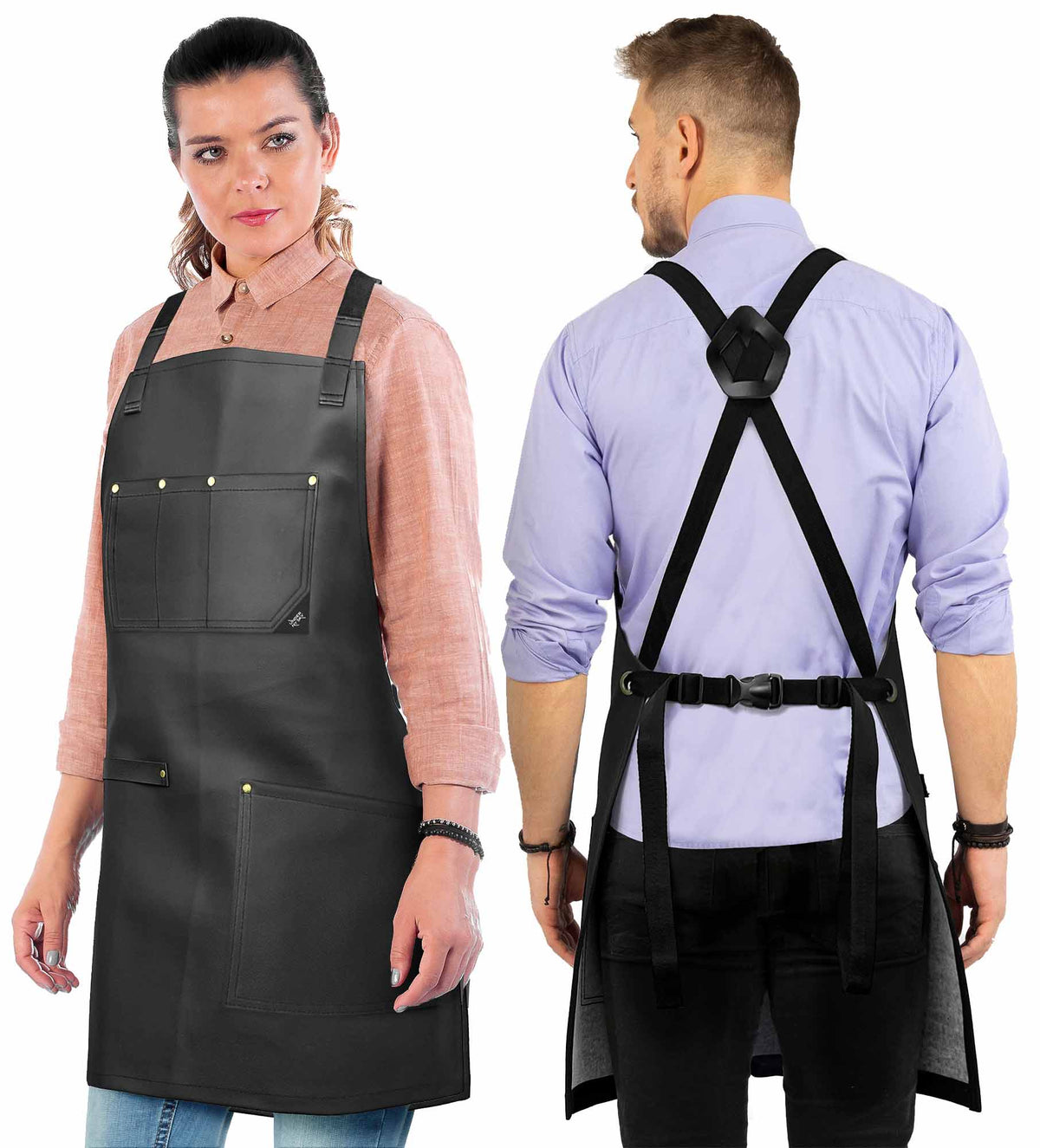 Leather Apron, Cross-back Straps, Reinforced, for Barbers - Vegan Leather - Black or Brown -  Under NY Sky