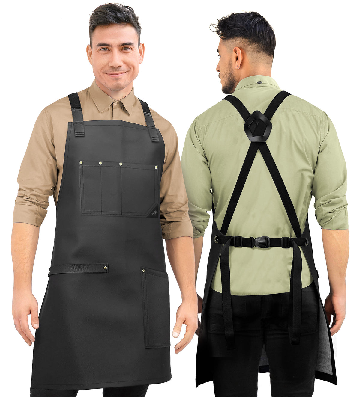 Avental em Couro para Salão - Alças Cruzadas, Couro Vegano Reforçado - Barbeiro, Cabeleireiro - Under NY Sky