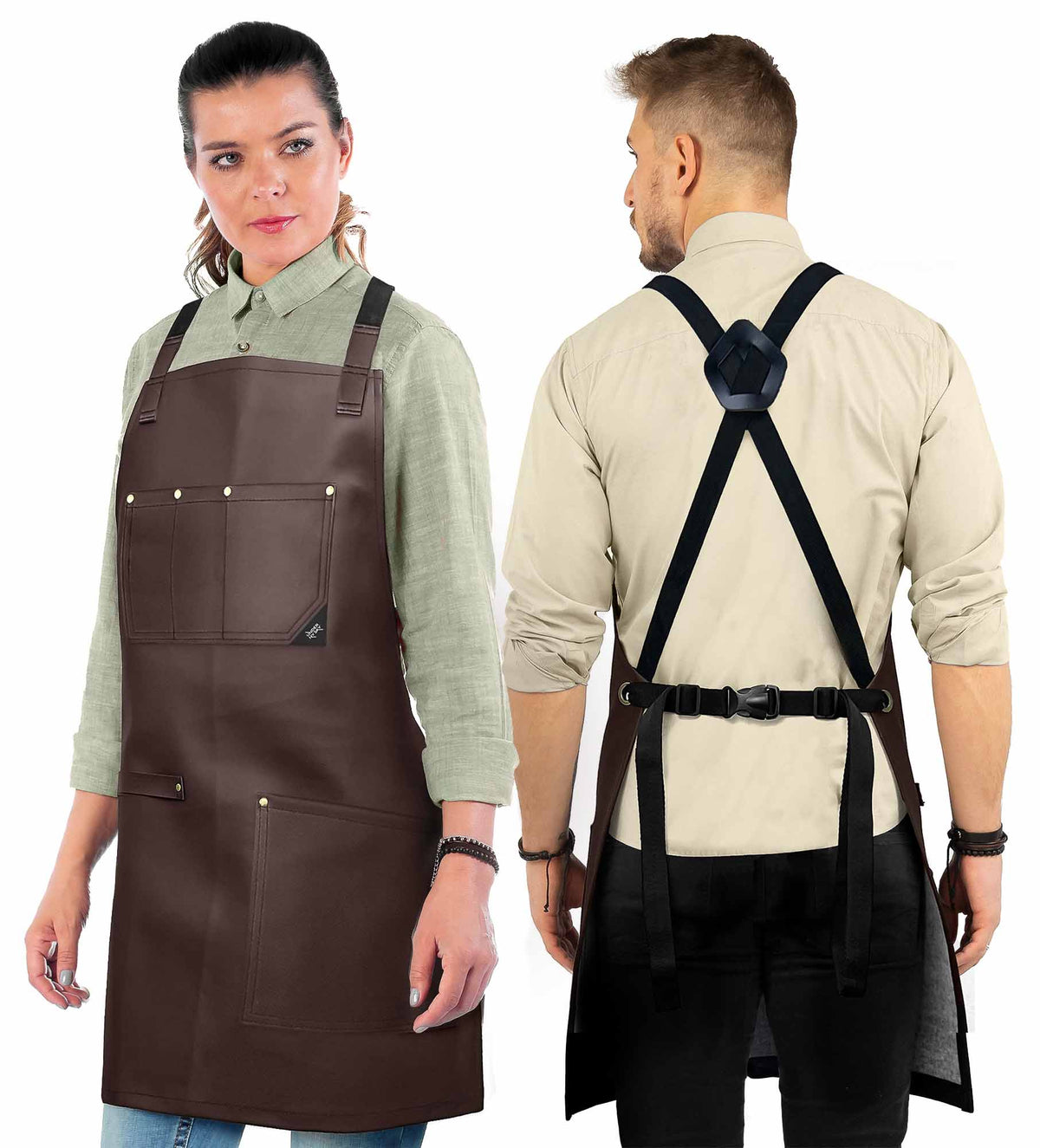 Leather Apron, Cross-back Straps, Reinforced, for Barbers - Vegan Leather - Black or Brown -  Under NY Sky