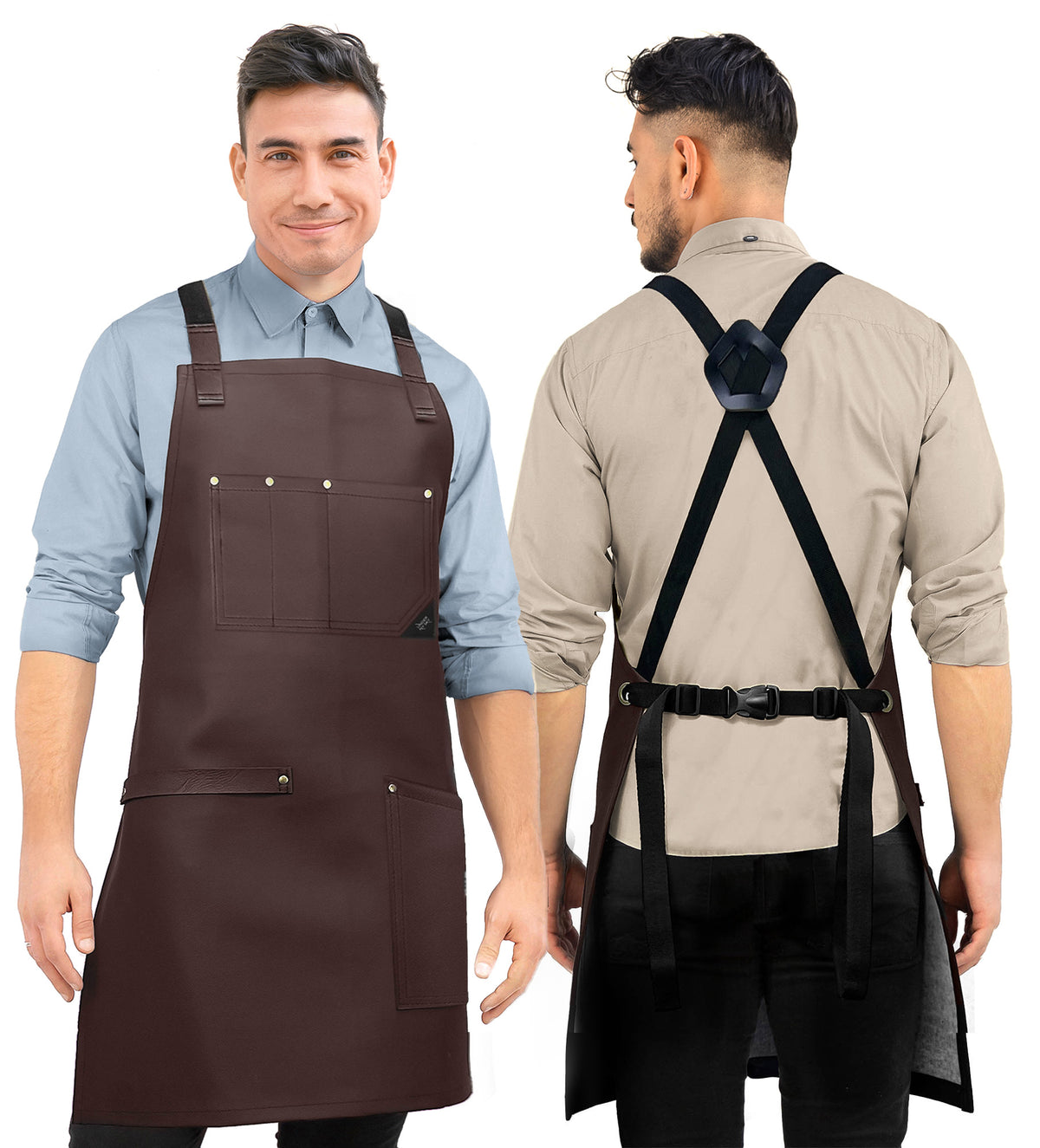 Avental em Couro para Salão - Alças Cruzadas, Couro Vegano Reforçado - Barbeiro, Cabeleireiro - Under NY Sky